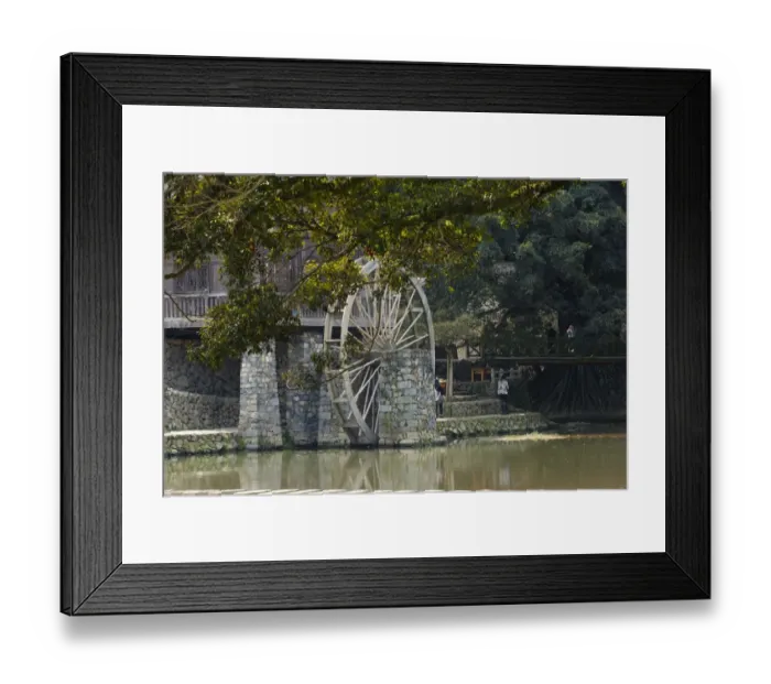 Framed Print : Traditional house and water wheel by the river in Yunshuiyao Village, Nanjing County Framed Print : Traditional house and water wheel by the river in Yunshuiyao Village, Nanjing County