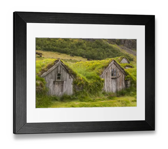 Framed Print : Europe, Iceland, Southeast Iceland, Nupsstadur Turf Farmsted Framed Print : Europe, Iceland, Southeast Iceland, Nupsstadur Turf Farmsted