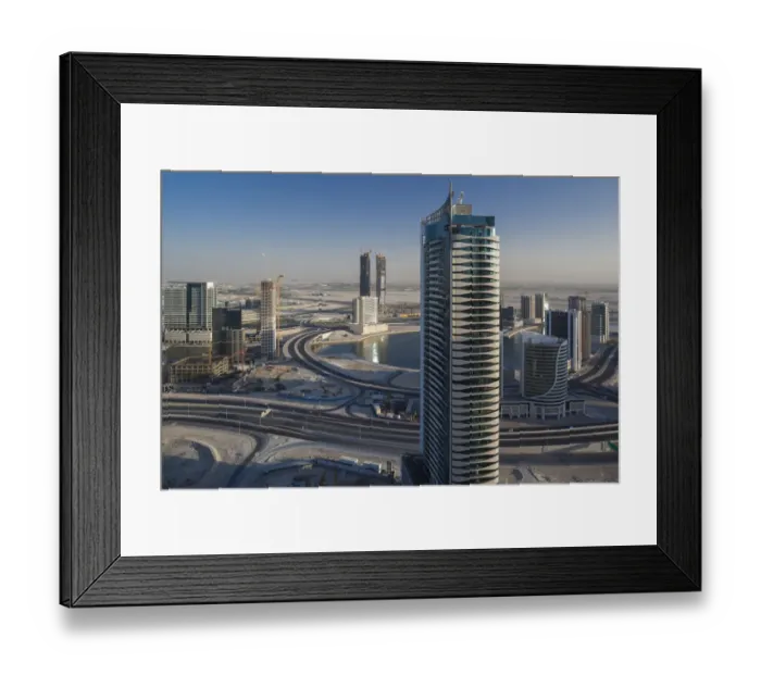 Framed Print : UAE, Dubai, Downtown Dubai, elevated view of the edge of Downtown area towards Ras
