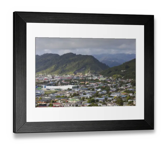 Framed Print : New Zealand, South Island, West Coast, Greymouth, elevated town view Framed Print : New Zealand, South Island, West Coast, Greymouth, elevated town view
