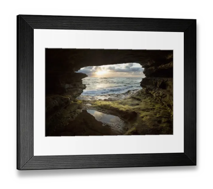 Framed Print : USA, California, La Jolla. Sunset though a sea cave Framed Print : USA, California, La Jolla. Sunset though a sea cave