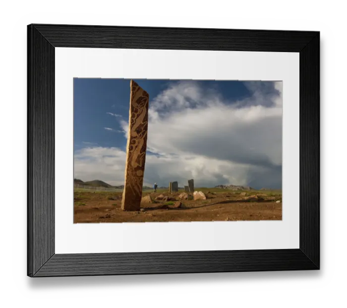 Framed Print : Deer stones with inscriptions, 1000 BC, Mongolia