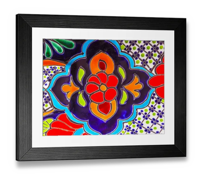Framed Print : Colorful Souvenir Ceramic Red Blue Flowers Pot Decoration Dolores Hidalgo Mexico