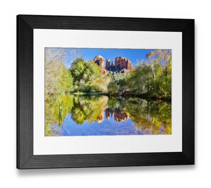 Framed Print : United States, Arizona, Sedona, Red Rock Crossing, Landscape of Rock and Trees Reflecting Framed Print : United States, Arizona, Sedona, Red Rock Crossing, Landscape of Rock and Trees Reflecting