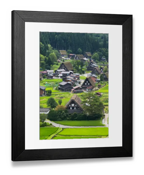 Framed Print : Gassho-zukuri houses and farmland in the mountain, Shirakawa-go, Gifu Prefecture, Japan Framed Print : Gassho-zukuri houses and farmland in the mountain, Shirakawa-go, Gifu Prefecture, Japan
