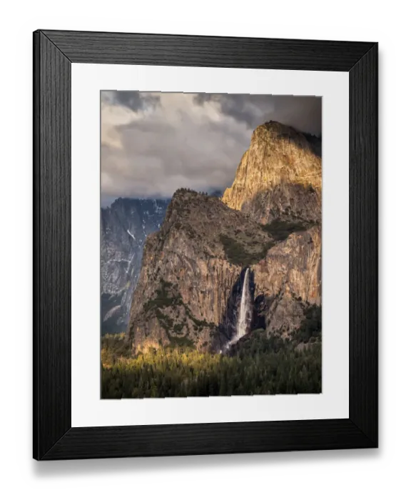 Framed Print : USA, California, Yosemite National Park, The setting sun lights up Bridalveil Fall Framed Print : USA, California, Yosemite National Park, The setting sun lights up Bridalveil Fall