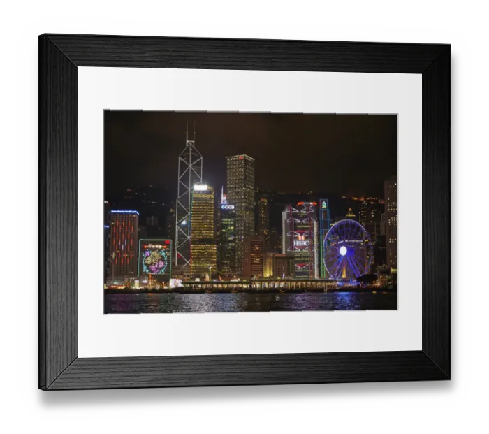 Framed Print : Victoria Harbour, skyscrapers and Hong Kong Observation Wheel, Central, Hong Kong Island