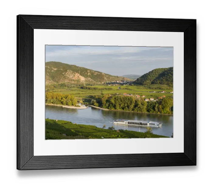 Framed Print : View from Weissenkirchen over the Danube towards Rossatz and Duernstein in the Wachau Framed Print : View from Weissenkirchen over the Danube towards Rossatz and Duernstein in the Wachau