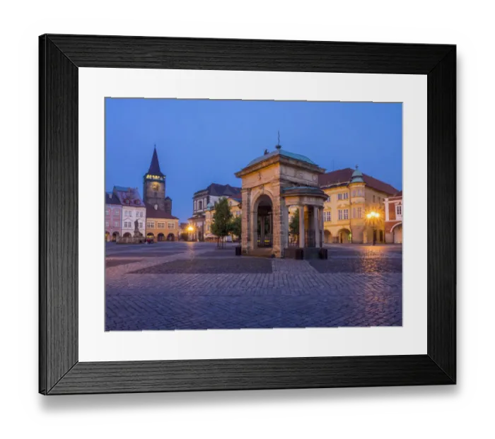 Framed Print : Europe, Czech Republic, Jicin. Twilight in the main square surrounded with recently