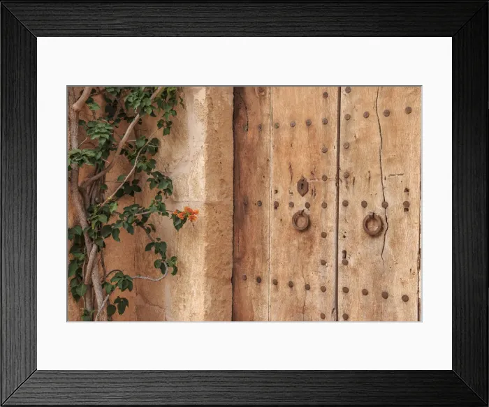 Framed Print : Europe, Spain, Balearic Islands, Mallorca, Arta, wooden doors with iron ring door pulls