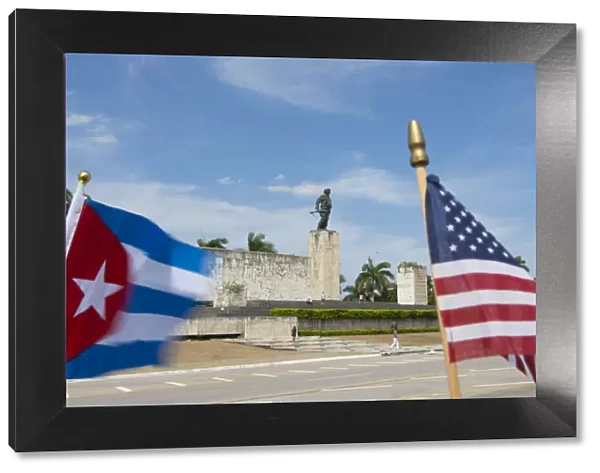 Santa Clara, Cuba memorial to Che Guevara hero of Revolution with USA and Cuba flags