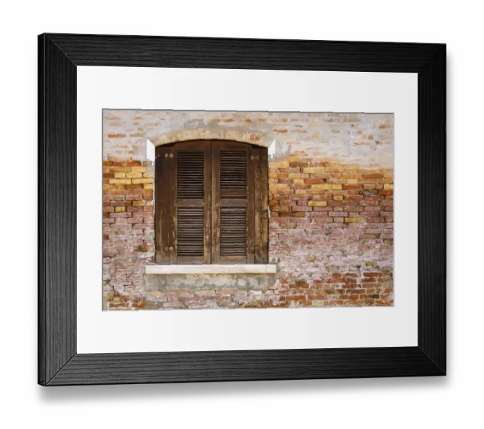 Framed Print : Wooden shutters and brick wall, Burano, Veneto, Italy Framed Print : Wooden shutters and brick wall, Burano, Veneto, Italy