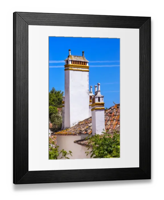 Framed Print : Towers Chimnies Orange Roofs Medieval Town Obidos Portugal Framed Print : Towers Chimnies Orange Roofs Medieval Town Obidos Portugal