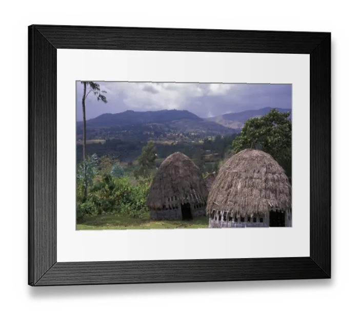 Framed Print : Africa, Ethiopia. Thatch huts of the Dorze tribe overlook the mountainous area of Framed Print : Africa, Ethiopia. Thatch huts of the Dorze tribe overlook the mountainous area of
