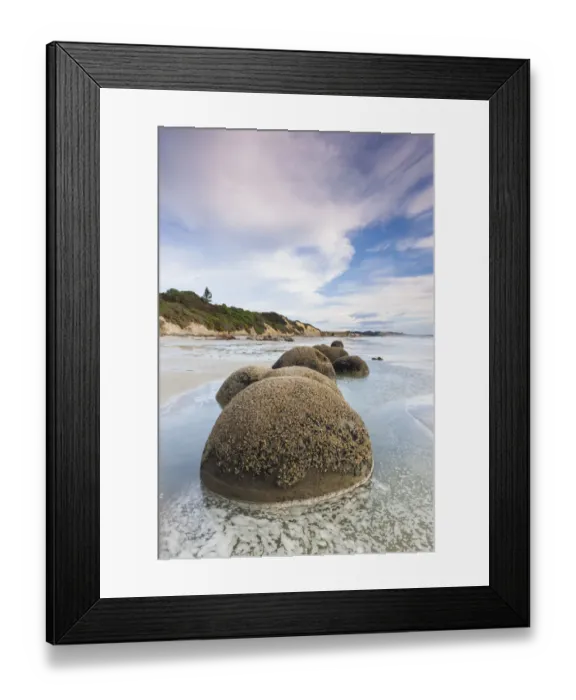 Framed Print : New Zealand, South Island, Otago, Moeraki, Moeraki Boulders also known as Te Kaihinaki