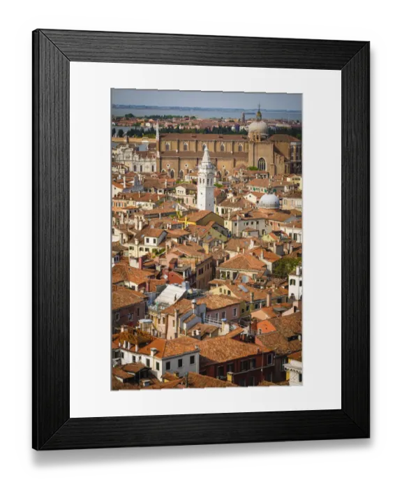 Framed Print : Tile roof tops and leaning bell tower of Santa Maria Formosa church from the Campanile San Marco Framed Print : Tile roof tops and leaning bell tower of Santa Maria Formosa church from the Campanile San Marco