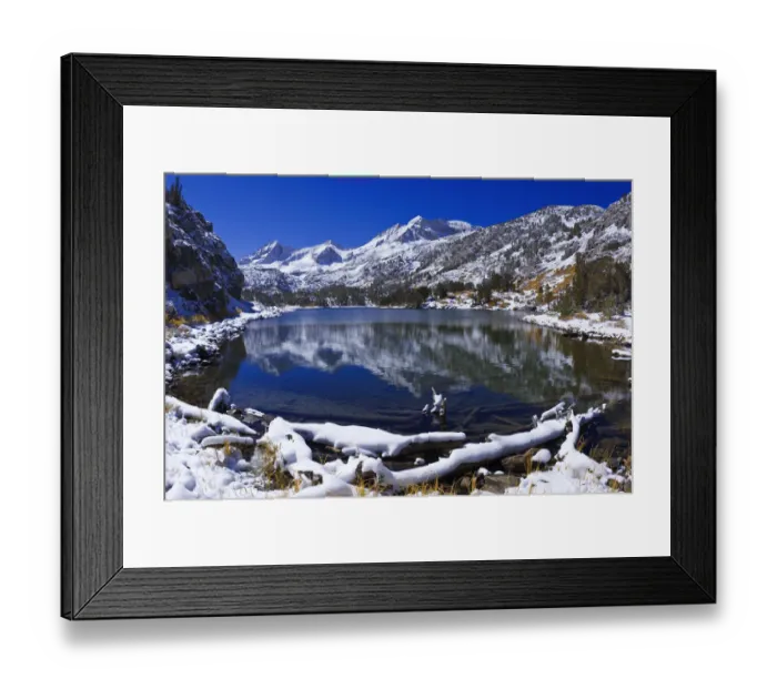 Framed Print : Fresh snow on Mount Abbot from Long Lake, John Muir Wilderness, Sierra Nevada Mountains