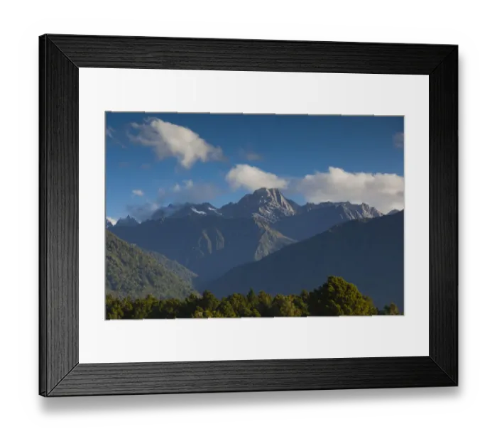 Framed Print : New Zealand, South Island, West Coast, Fox Glacier Village, view of Mt. Tasman and Mt
