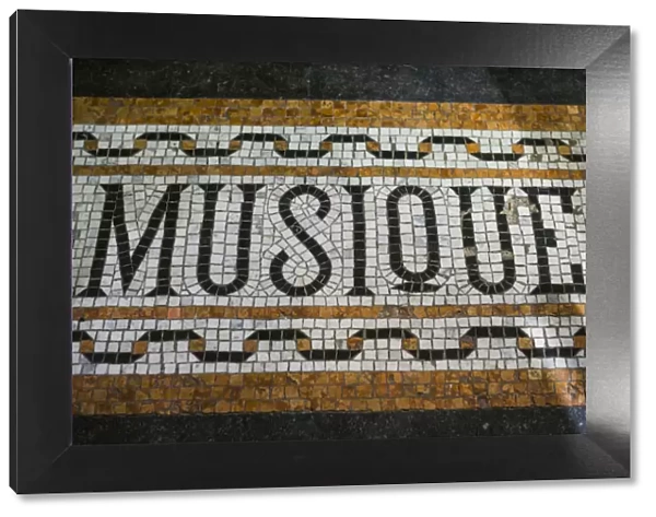 Belgium, Bruges, Music shop street mosaic