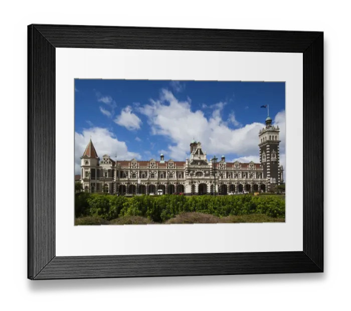 Framed Print : New Zealand, South Island, Otago, Dunedin, Dunedin Railway Station, built 1906, exterior Framed Print : New Zealand, South Island, Otago, Dunedin, Dunedin Railway Station, built 1906, exterior