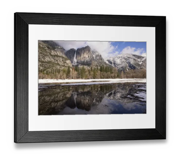 Framed Print : Upper Yosemite Falls with water reflection seen from Cooks Meadow. Yosemite National Park Framed Print : Upper Yosemite Falls with water reflection seen from Cooks Meadow. Yosemite National Park