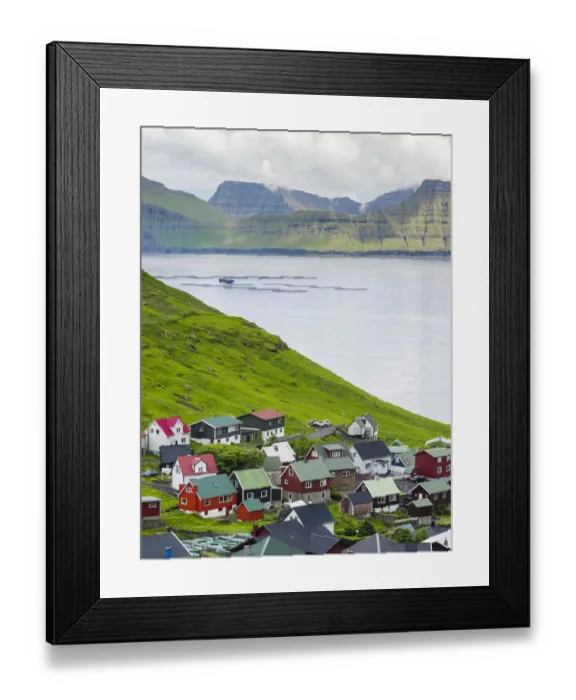 Framed Print : Village Funningur, in the background Funningsfjordur, Leiriksfjordur and the island Kalsoy Framed Print : Village Funningur, in the background Funningsfjordur, Leiriksfjordur and the island Kalsoy