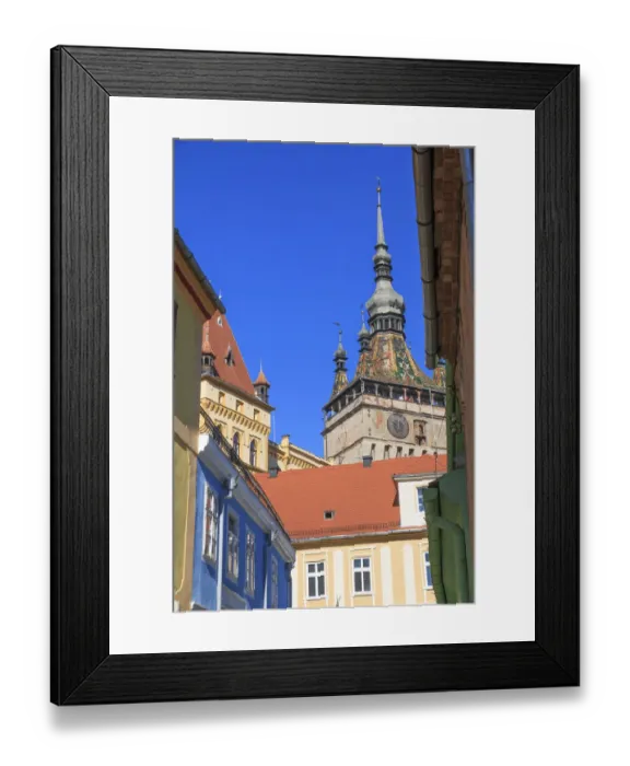 Framed Print : Europe, Romania, Mures County, Sighisoara, clock tower, symbol of the town Framed Print : Europe, Romania, Mures County, Sighisoara, clock tower, symbol of the town