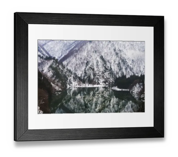 Framed Print : Reflection of mountain covered with snow in the lake, Gifu Prefecture, Japan