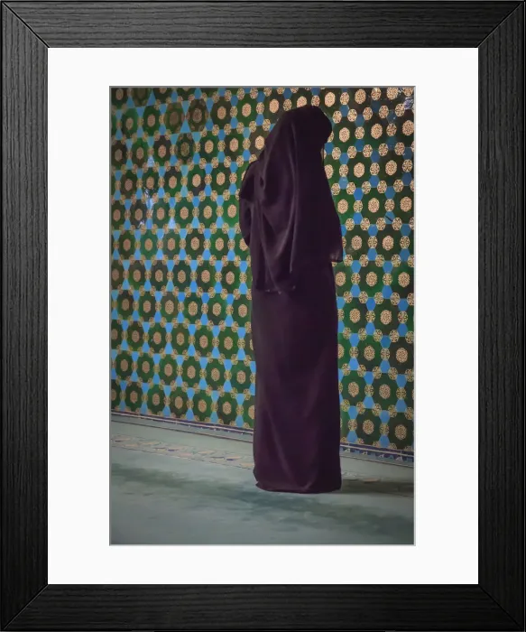 Framed Print : Turkey, Marmara, Bursa Province, Bursa, Green Mosque, Yesil Cami. Covered woman praying Framed Print : Turkey, Marmara, Bursa Province, Bursa, Green Mosque, Yesil Cami. Covered woman praying