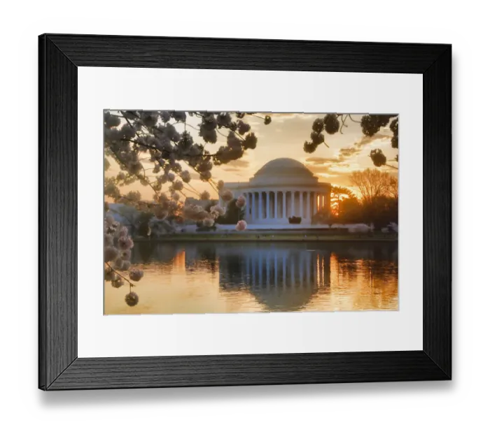 Framed Print : USA, District of Columbia, Washingon, Jefferson Memorial with Cherry Blossoms at Sunrise