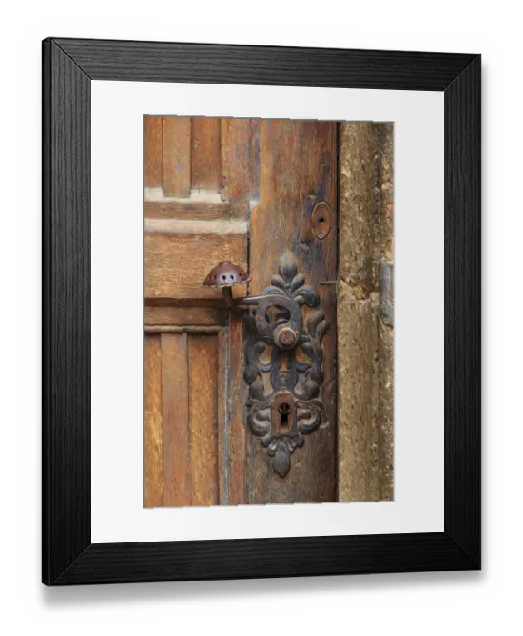 Framed Print : Europe, Romania, Brasov. Door handle, key hole
