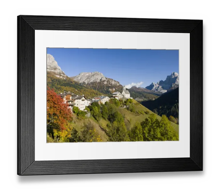 Framed Print : Village Colle San Lucia in Val Fiorentina. Monte Pelmo in the background, an icon of the Dolomites Framed Print : Village Colle San Lucia in Val Fiorentina. Monte Pelmo in the background, an icon of the Dolomites