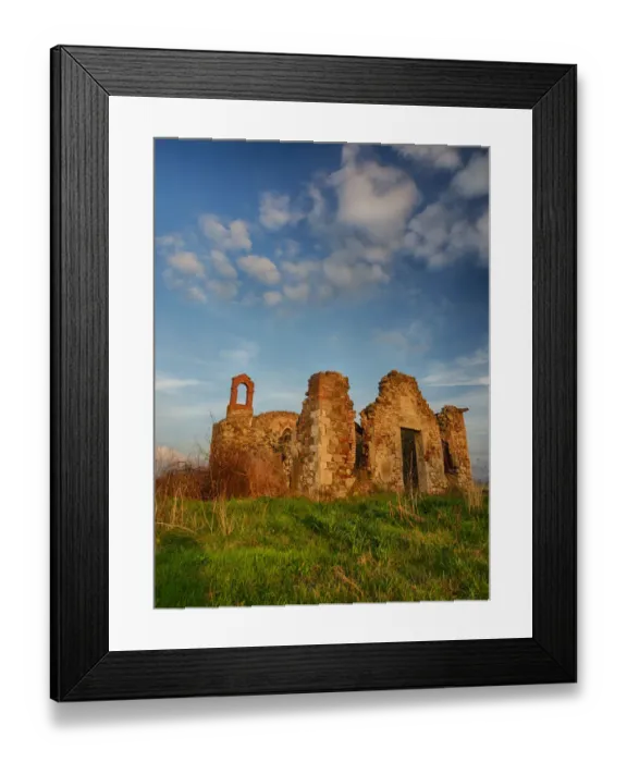 Framed Print : Europe; Italy; Val Di Orcia Tuscany; Old Church ruins with evening light