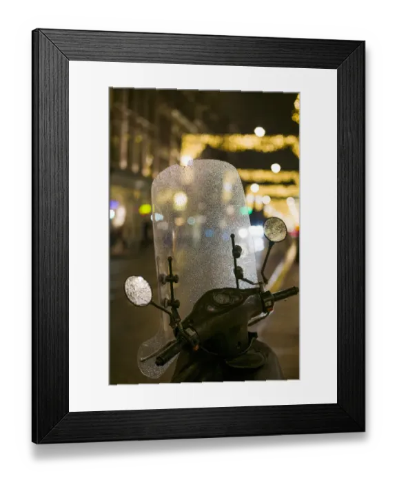 Framed Print : Netherlands, Amsterdam, Utrechtstraat street, motorbike and Holiday decorations, evening Framed Print : Netherlands, Amsterdam, Utrechtstraat street, motorbike and Holiday decorations, evening