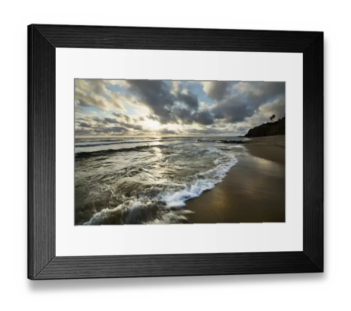 Framed Print : USA, California, Sunset Cliffs Park. Wave on beach at sunset Framed Print : USA, California, Sunset Cliffs Park. Wave on beach at sunset
