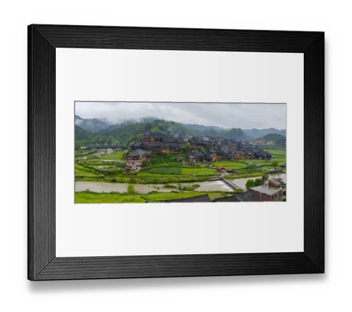 Framed Print : Village with farmland in morning mist, Chengyang, Sanjiang, Guangxi Province, China Framed Print : Village with farmland in morning mist, Chengyang, Sanjiang, Guangxi Province, China