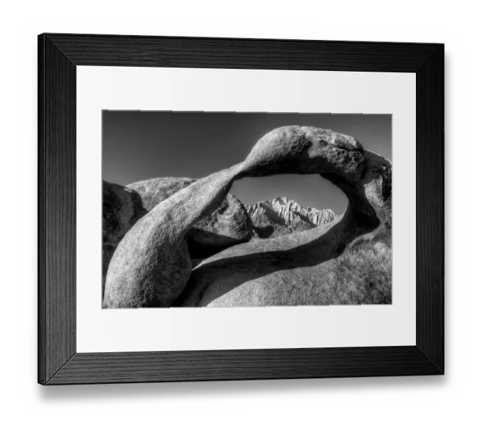 Framed Print : USA, California, Alabama Hills. B&W of Mobius Arch at sunrise