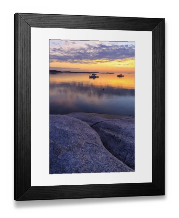 Framed Print : Lobster boats in a harbor in South Thomaston, Maine at sunrise Framed Print : Lobster boats in a harbor in South Thomaston, Maine at sunrise