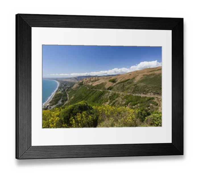 Framed Print : New Zealand, North Island, Paekakariki, elevated view of the Kapiti Coast Framed Print : New Zealand, North Island, Paekakariki, elevated view of the Kapiti Coast