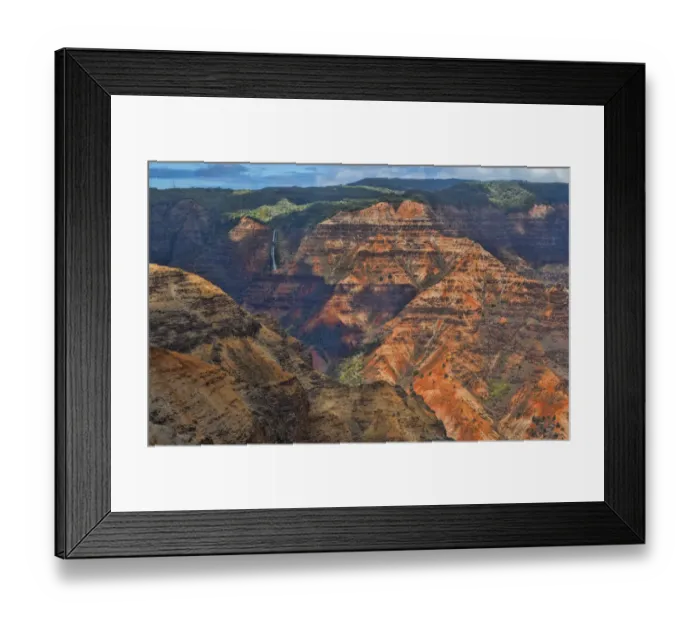 Framed Print : Kauai Hawaii scenic Waimea Canyon State Park red cliffs from above canyon