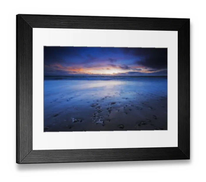 Framed Print : Sand and surf at dusk, San Buenaventura State Beach, Ventura, California USA