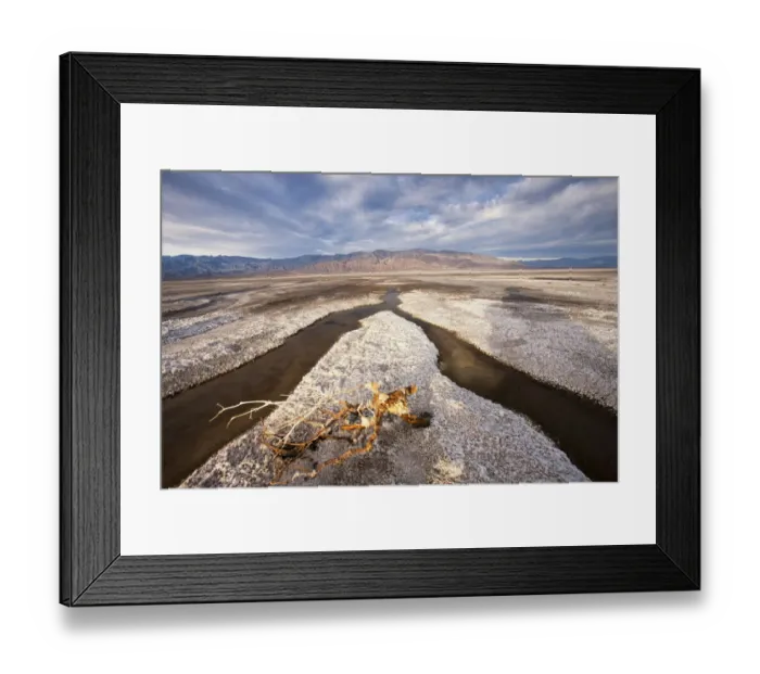 Framed Print : Rainwater creates a creek on Salt Flats. Death Valley. California Framed Print : Rainwater creates a creek on Salt Flats. Death Valley. California