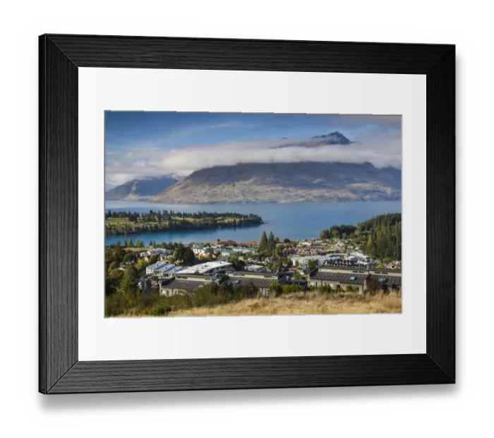 Framed Print : New Zealand, South Island, Otago, Queenstown, elevated town view with Lake Wakatipu Framed Print : New Zealand, South Island, Otago, Queenstown, elevated town view with Lake Wakatipu