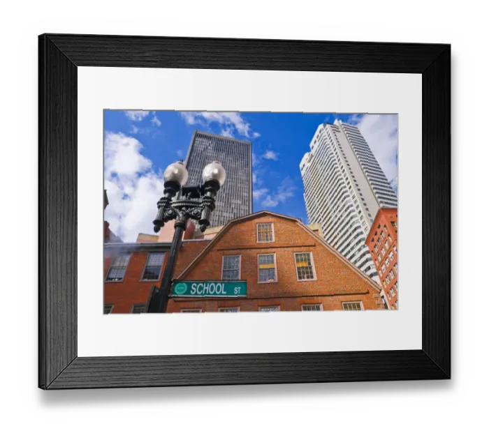 Framed Print : The Old Corner Bookstore on School street (skyscrapers visible), Freedom Trail, Boston