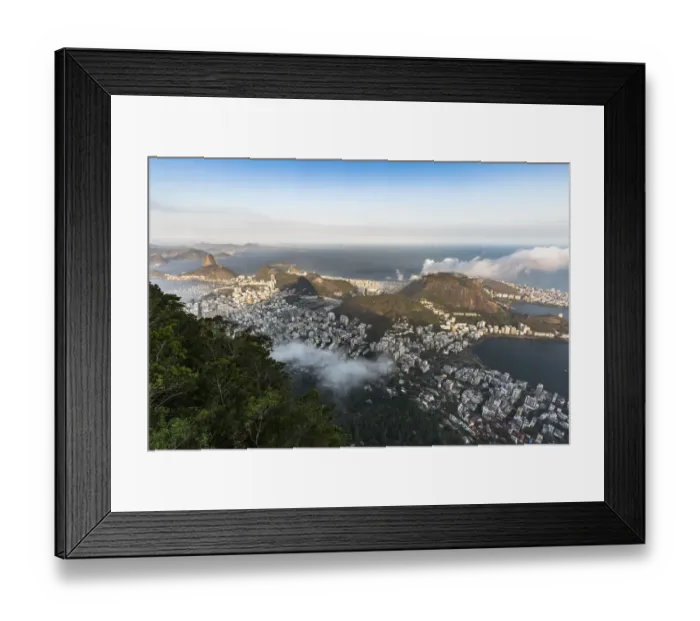 Framed Print : Looking down on Rio de Janiero from Corcovado Mountain with Copacabana Beach and Sugarloaf Moutain