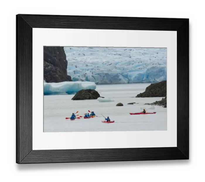 Framed Print : Kayakers exploring Grey Lake and Grey Glacier, Torres del Paine National Park Framed Print : Kayakers exploring Grey Lake and Grey Glacier, Torres del Paine National Park