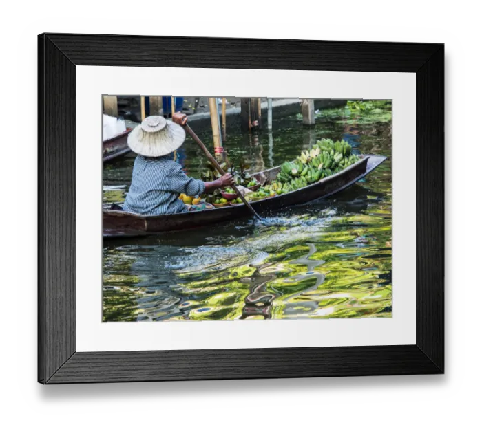 Framed Print : Southeast Asia; Thailand; Damnoen; Damnoen Saduak Floating Market with Vendor Framed Print : Southeast Asia; Thailand; Damnoen; Damnoen Saduak Floating Market with Vendor