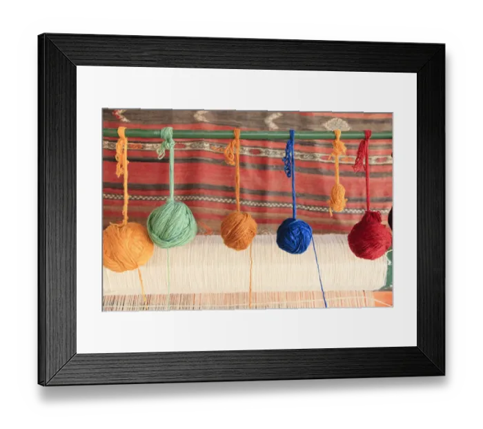 Framed Print : Turkey, Izmir Province, Selcuk, weaving loom, rug making, balls of wool or yarn Framed Print : Turkey, Izmir Province, Selcuk, weaving loom, rug making, balls of wool or yarn