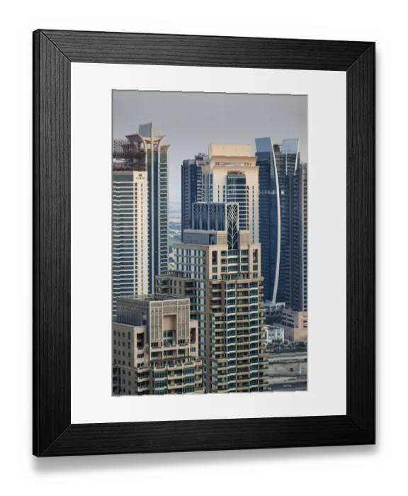 Framed Print : UAE, Dubai, Dubai Marina, elevated view of the marina, dusk