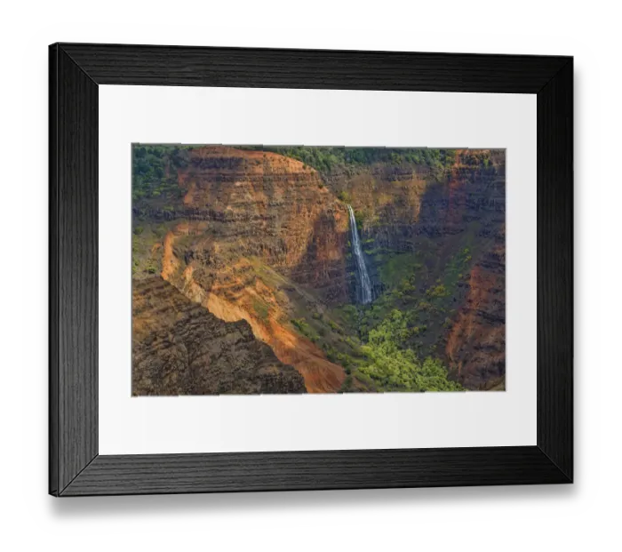 Framed Print : Kauai Hawaii scenic Waimea Canyon State Park red cliffs from above canyon with distant Framed Print : Kauai Hawaii scenic Waimea Canyon State Park red cliffs from above canyon with distant